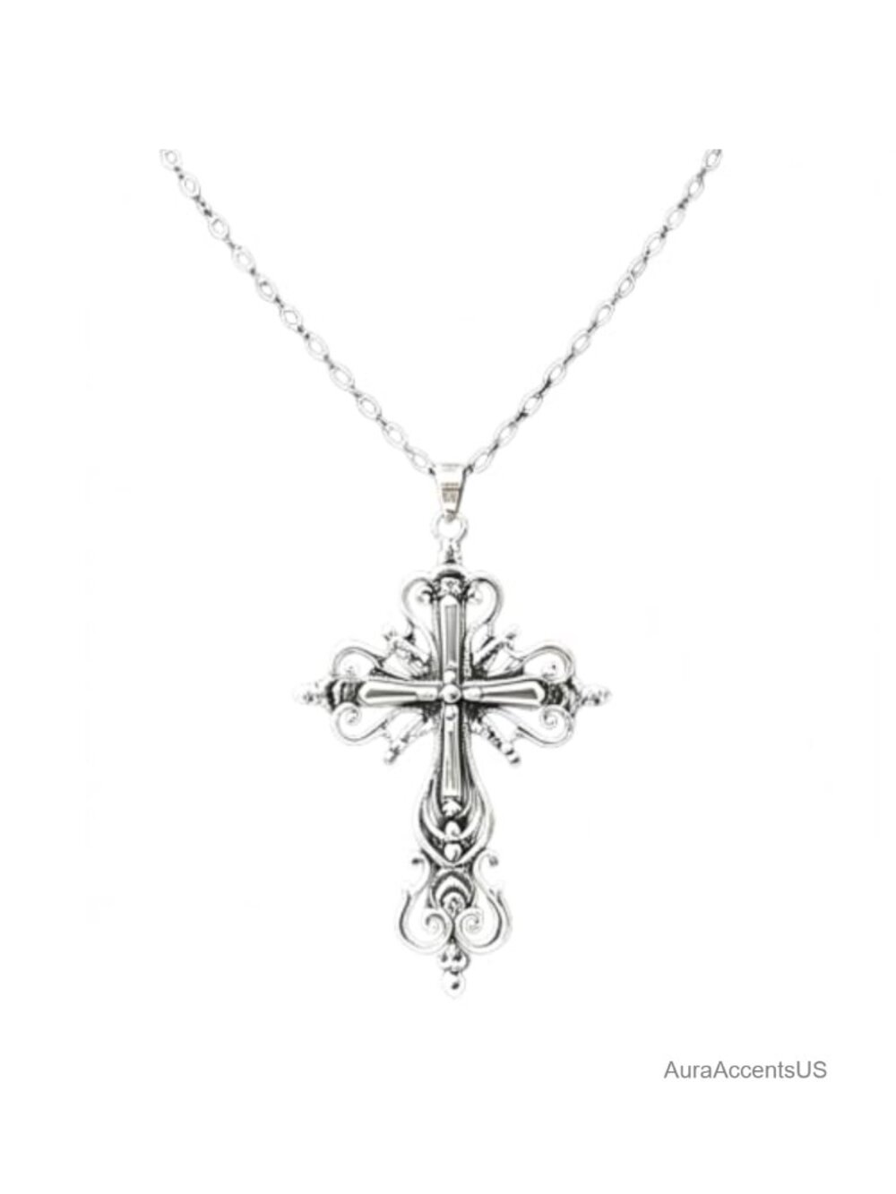 Gothic Cross Pendant Necklace Filigree Adjustable Chain Unisex Grunge
